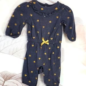 Carter's girls 3 month romper long sleeved with gold hearts gold bow
